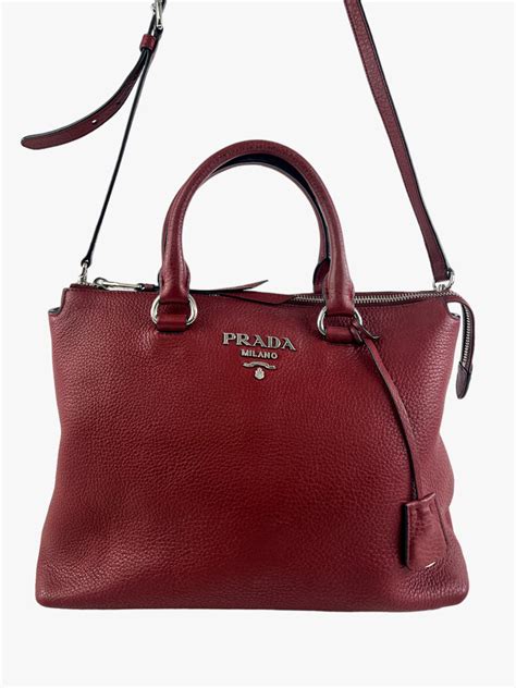 Prada Women's Rubino Red Vitello Phenix Leather Crossbody 